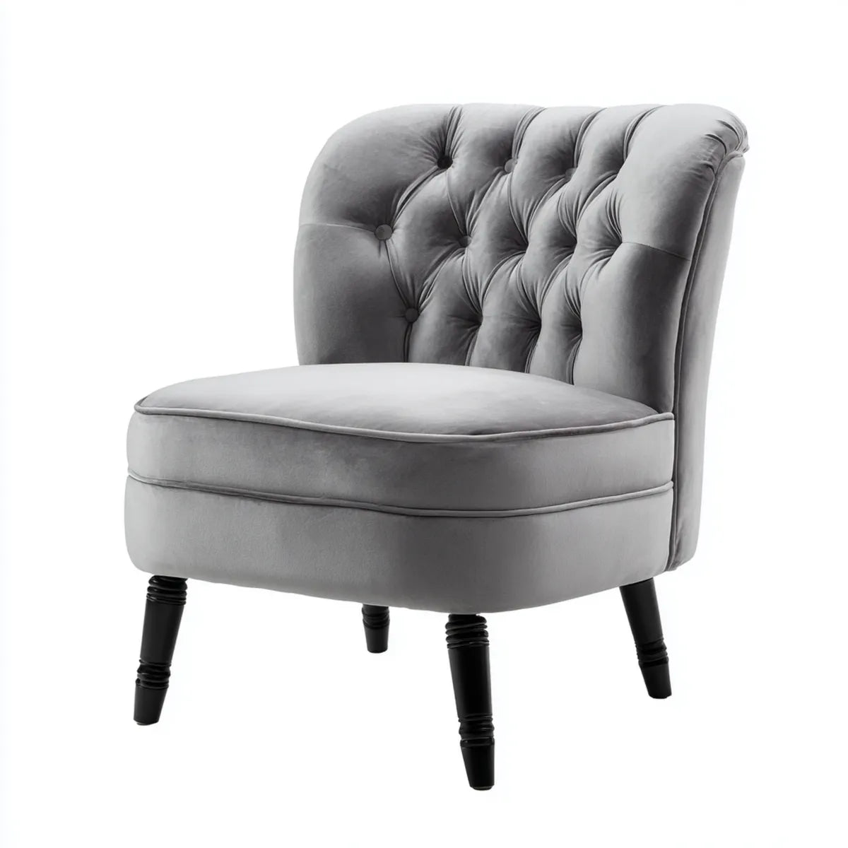 Poltrona da soggiorno grigia in velluto di poliestere con schienale capitonné 71 x 76 x 90 cm