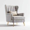 Poltrona a orecchioni grigio e bianco in poliestere con gambe in acciaio 85 x 90 x 108 cm