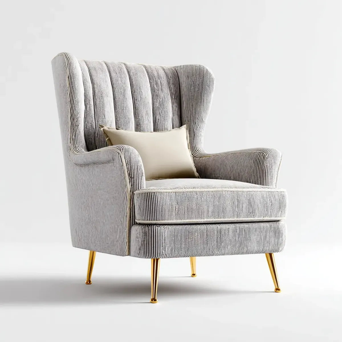 Poltrona a orecchioni grigio e bianco in poliestere con gambe in acciaio 85 x 90 x 108 cm
