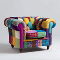 Poltrona Chesterfield patchwork multicolore in poliestere e cotone 110 x 95 x 105 cm