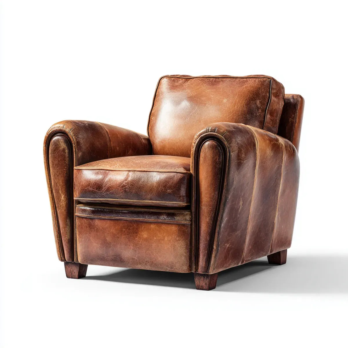 Poltrona da soggiorno marrone in pelle PU effetto invecchiato 90 x 85 x 90 cm con braccioli arrotondati