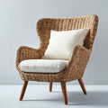Poltrona relax in rattan naturale marrone con cuscini bianchi 75 x 85 x 105 cm