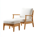 Poltrona con poggiapiedi in rovere massello avorio 74 x 82 x 93 cm con pouf rettangolare