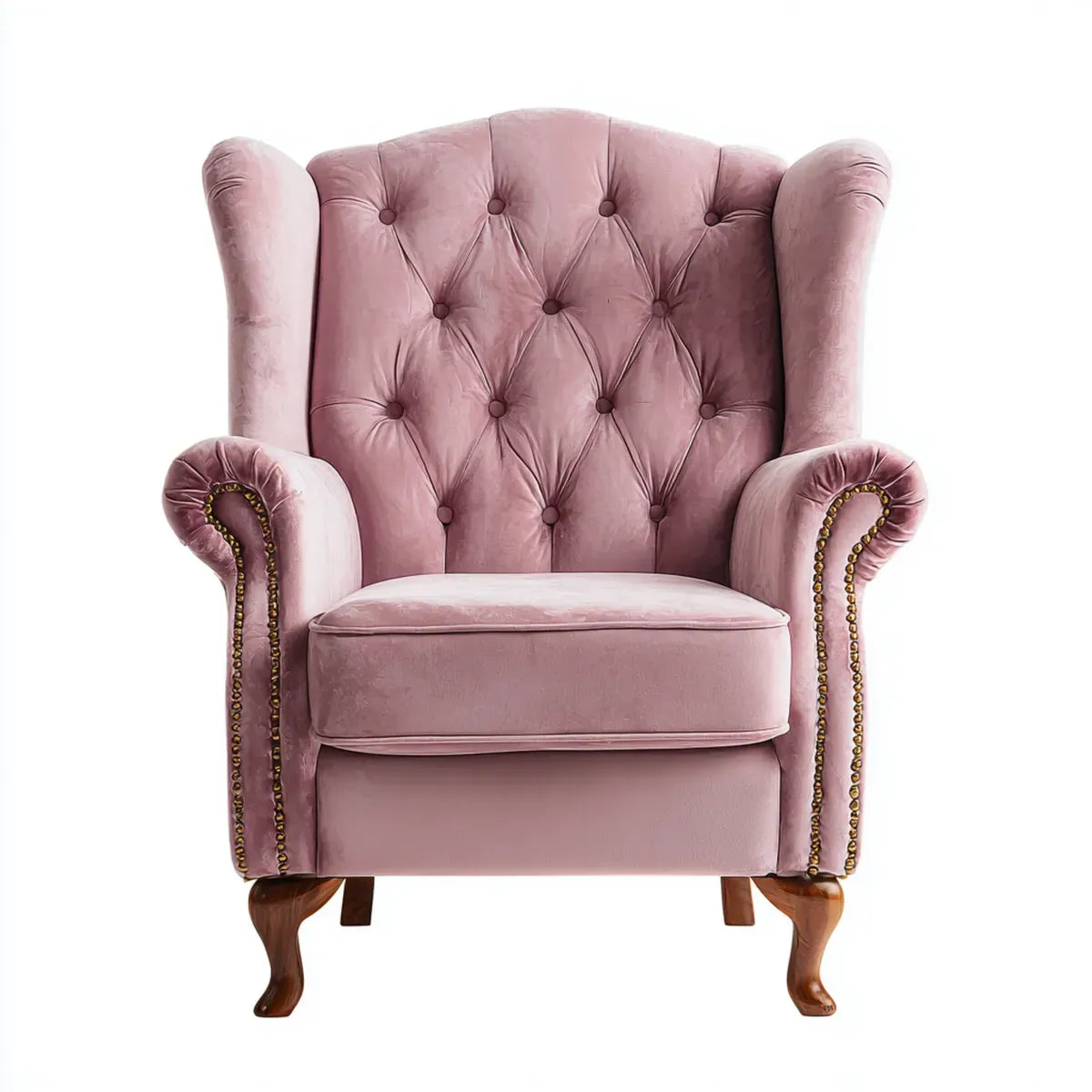 Poltrona a orecchioni rosa in velluto di poliestere 85 x 90 x 110 cm con schienale capitonné