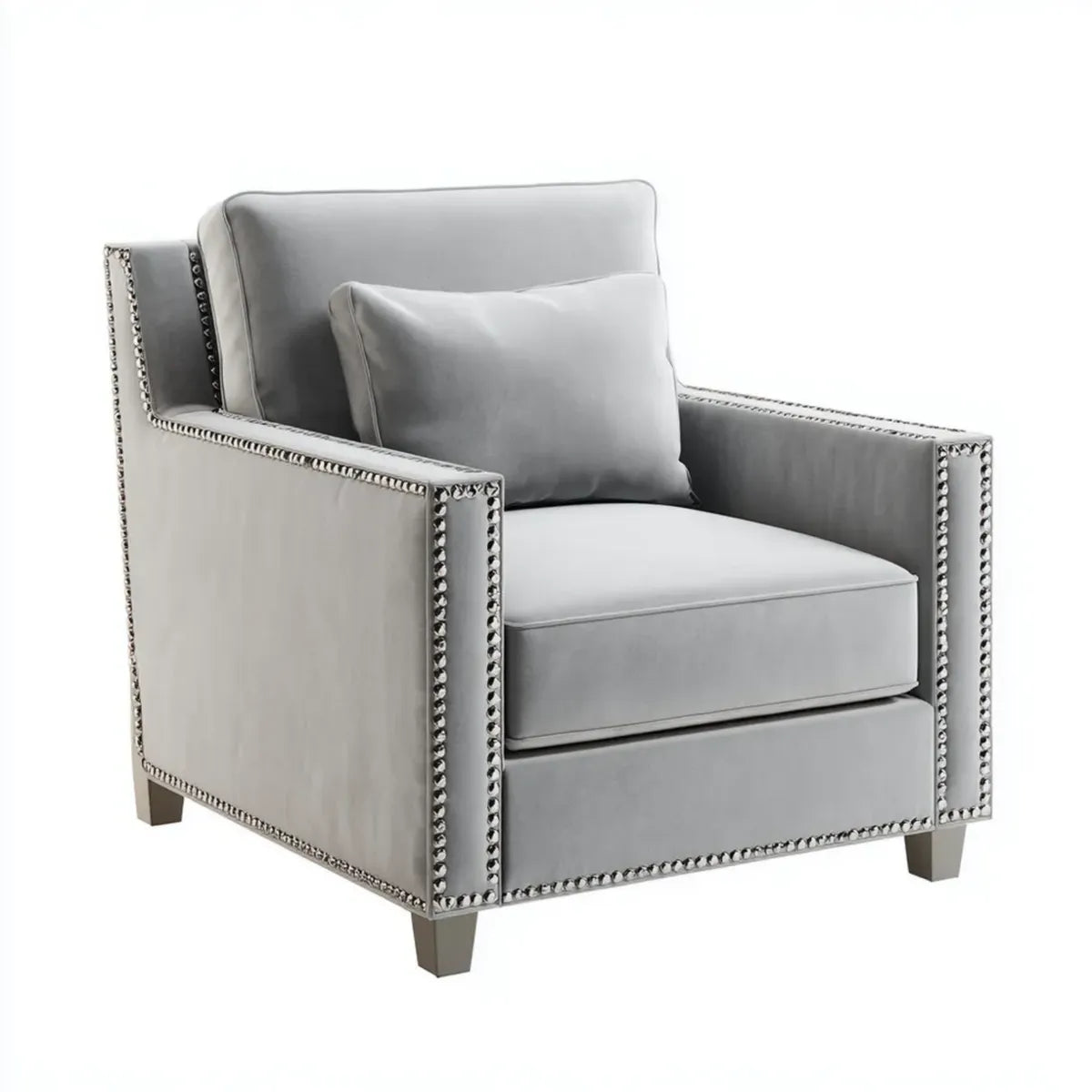 Poltrona da soggiorno grigio 92 x 86 x 88 cm in velluto di poliestere rettangolare con borchie