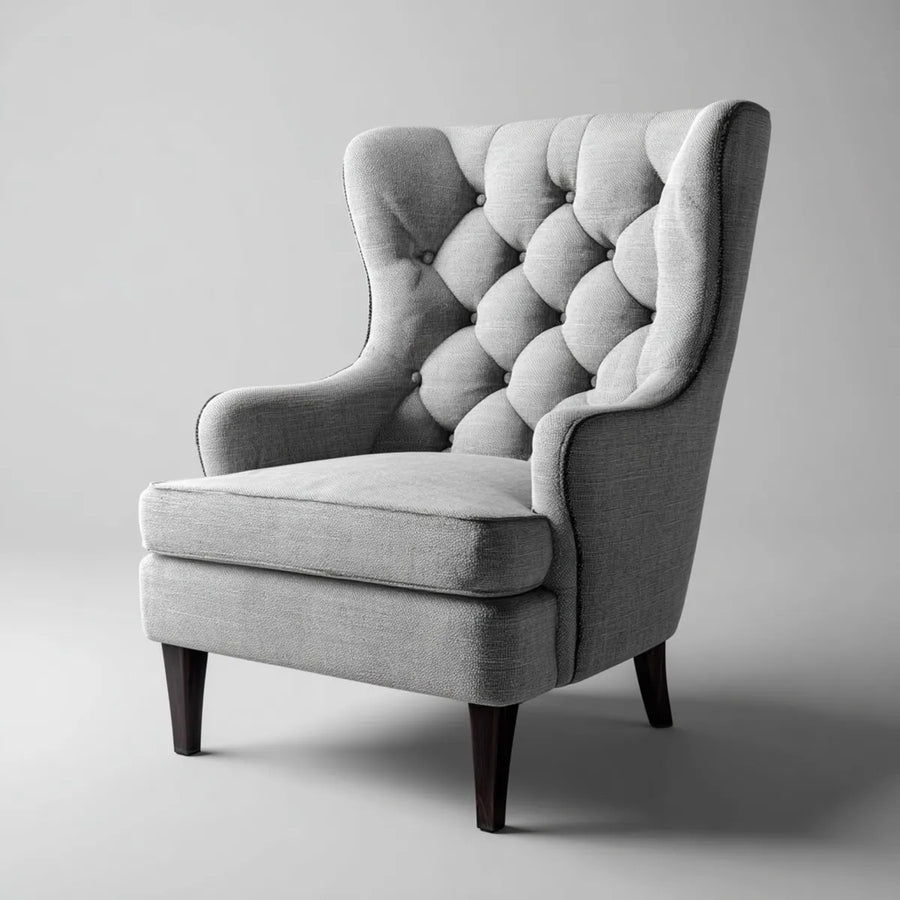 Poltrona relax grigia con schienale alto capitonné 78 x 85 x 108 cm rivestimento in poliestere forma ad ali