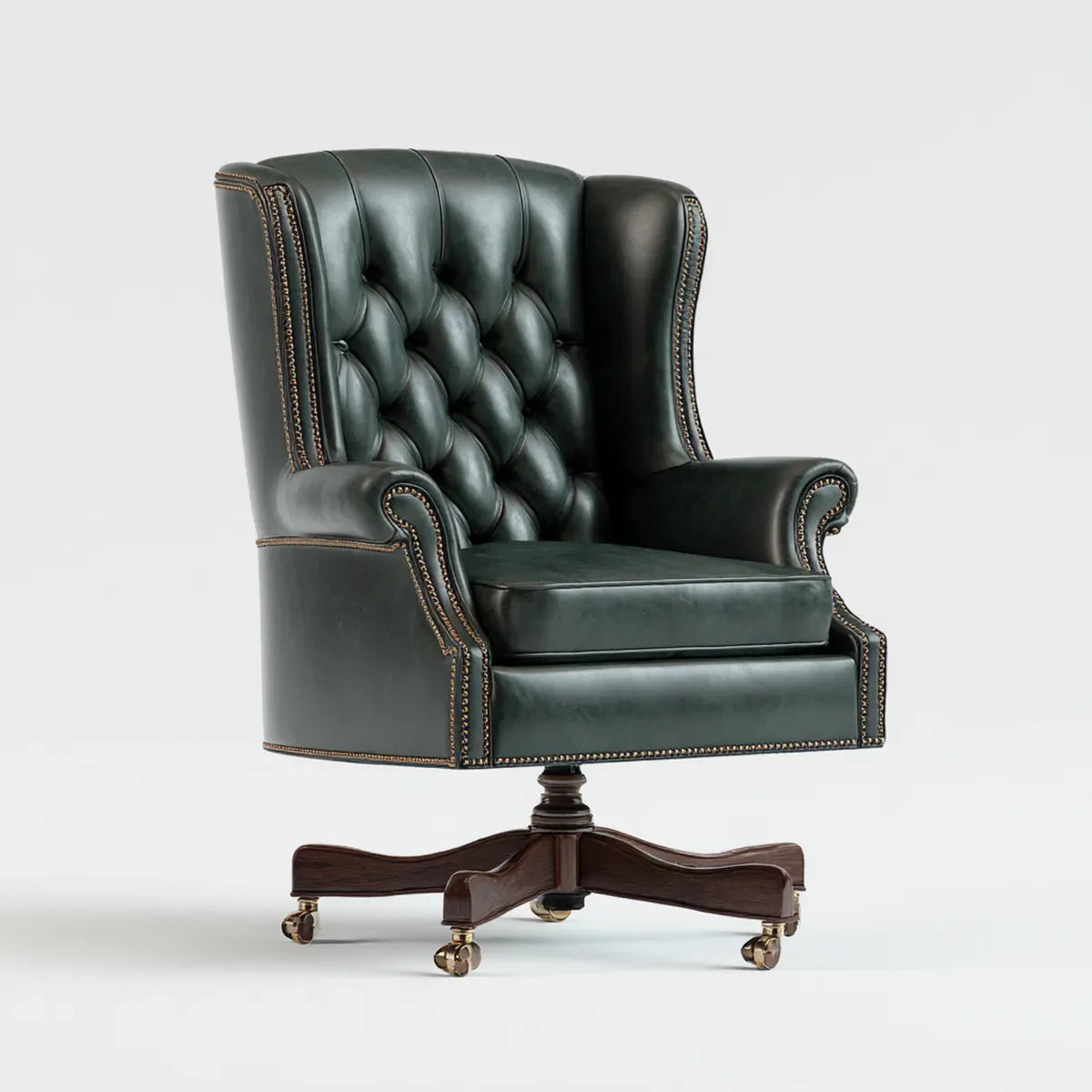 Poltrona direzionale girevole verde scuro 78 x 82 x 118 cm in pelle sintetica PU con schienale a orecchie
