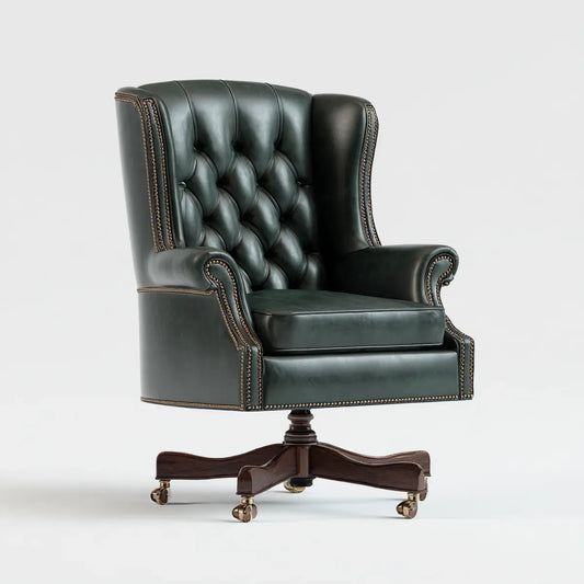 Poltrona direzionale girevole verde scuro 78 x 82 x 118 cm in pelle sintetica PU con schienale a orecchie