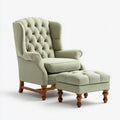 Poltrona relax con poggiapiedi verde salvia in poliestere con gambe in legno massello 80 x 90 x 105 cm