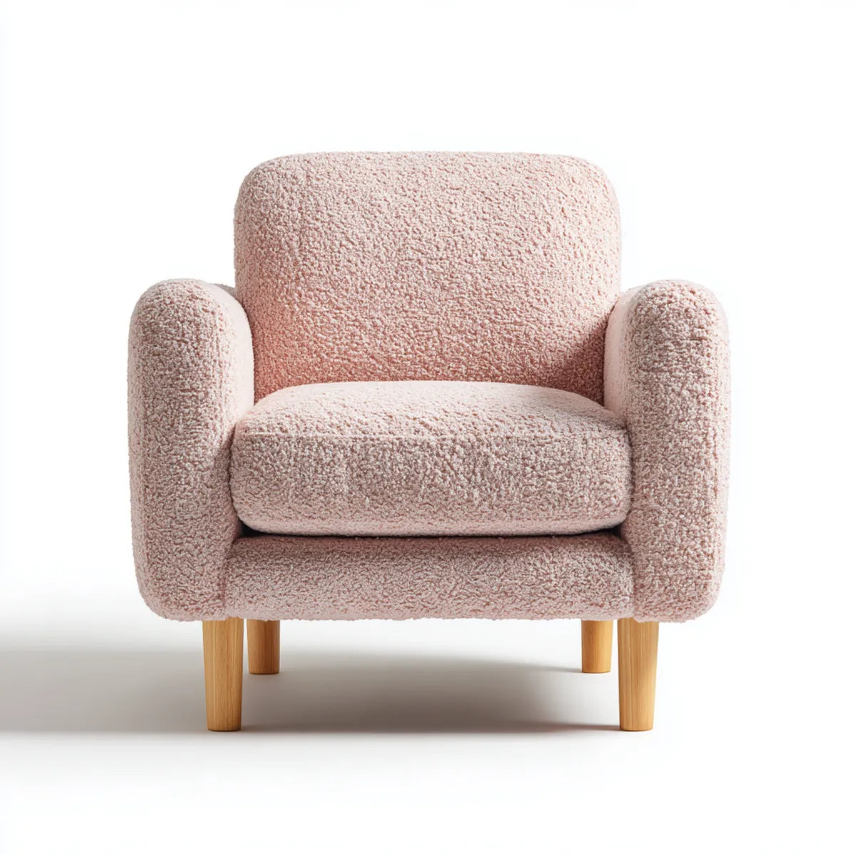 Poltrona da soggiorno rosa in bouclé di poliestere con gambe in legno massello forma squadrata 82 x 78 x 82 cm