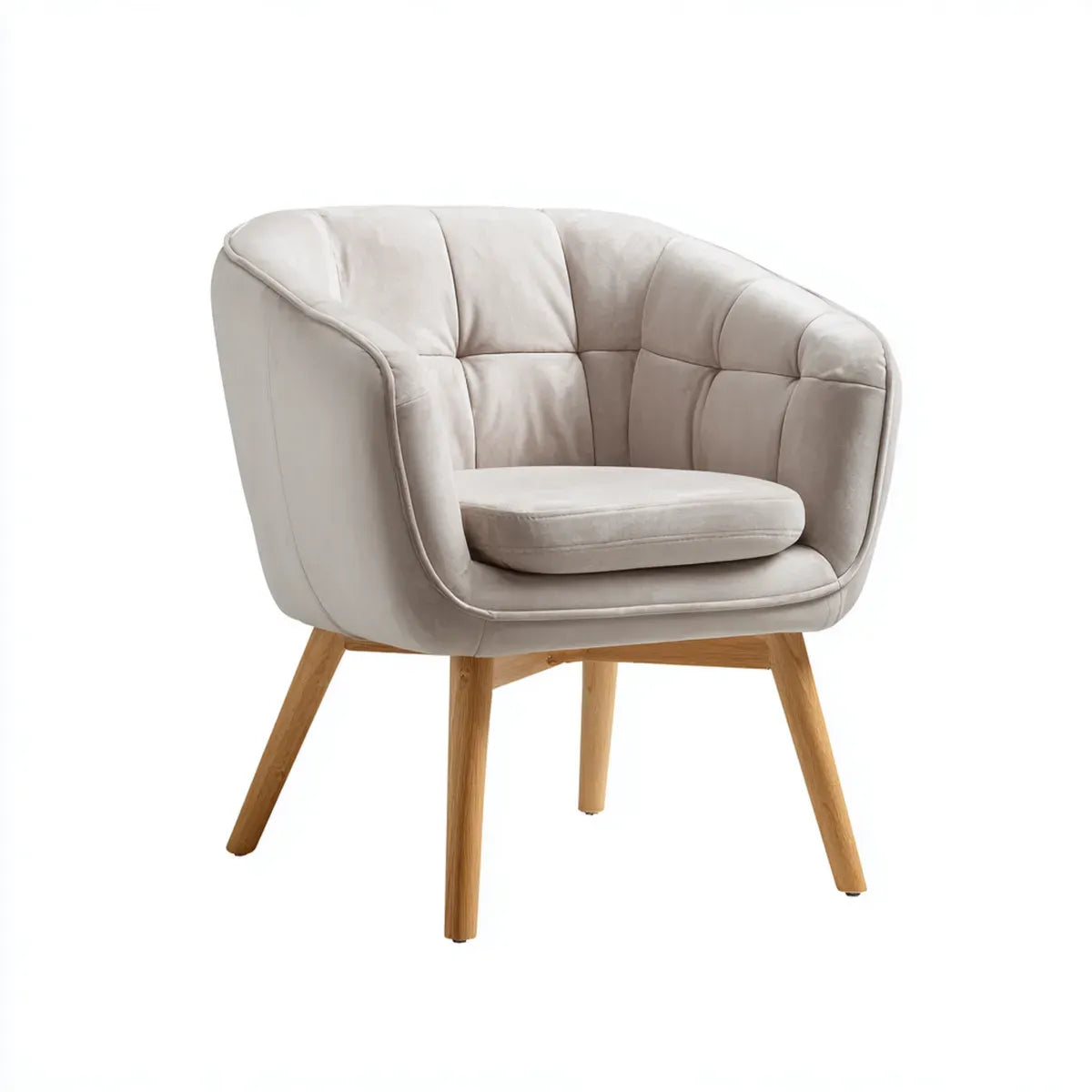 Poltrona da soggiorno beige in velluto di poliestere con gambe in legno massello 75 x 72 x 78 cm