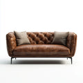 Divano 3 posti marrone in pelle sintetica PU 210 x 90 x 80 cm con schienale capitonné e profilo arrotondato