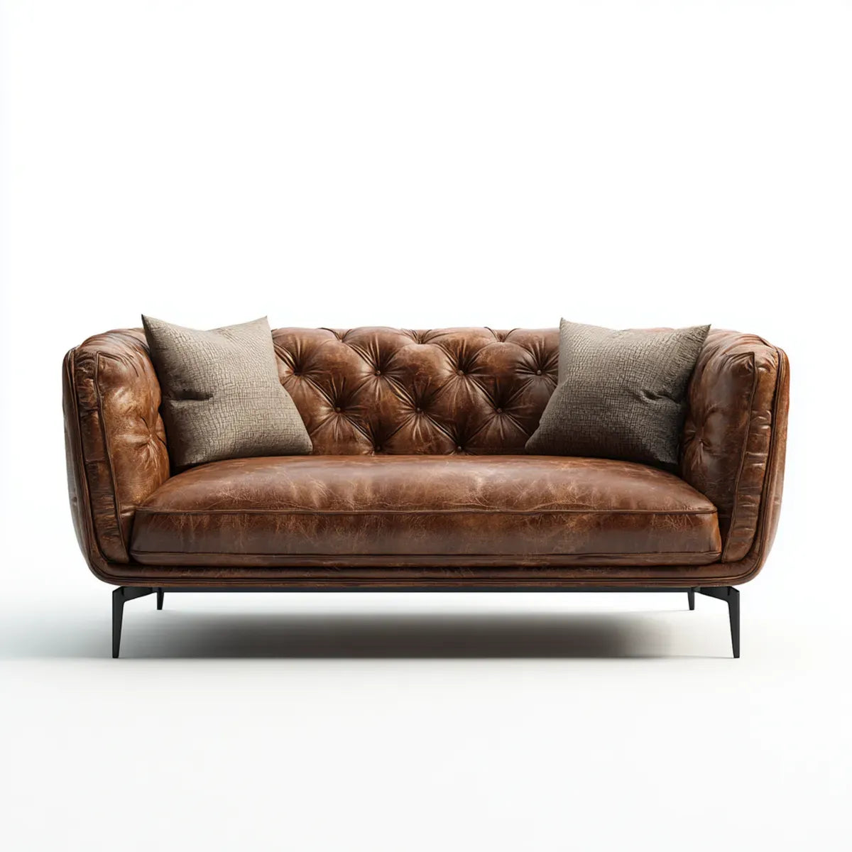 Divano 3 posti marrone in pelle sintetica PU 210 x 90 x 80 cm con schienale capitonné e profilo arrotondato