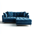 Divano angolare 3 posti blu in velluto di poliestere con chaise longue 250 x 160 x 85 cm