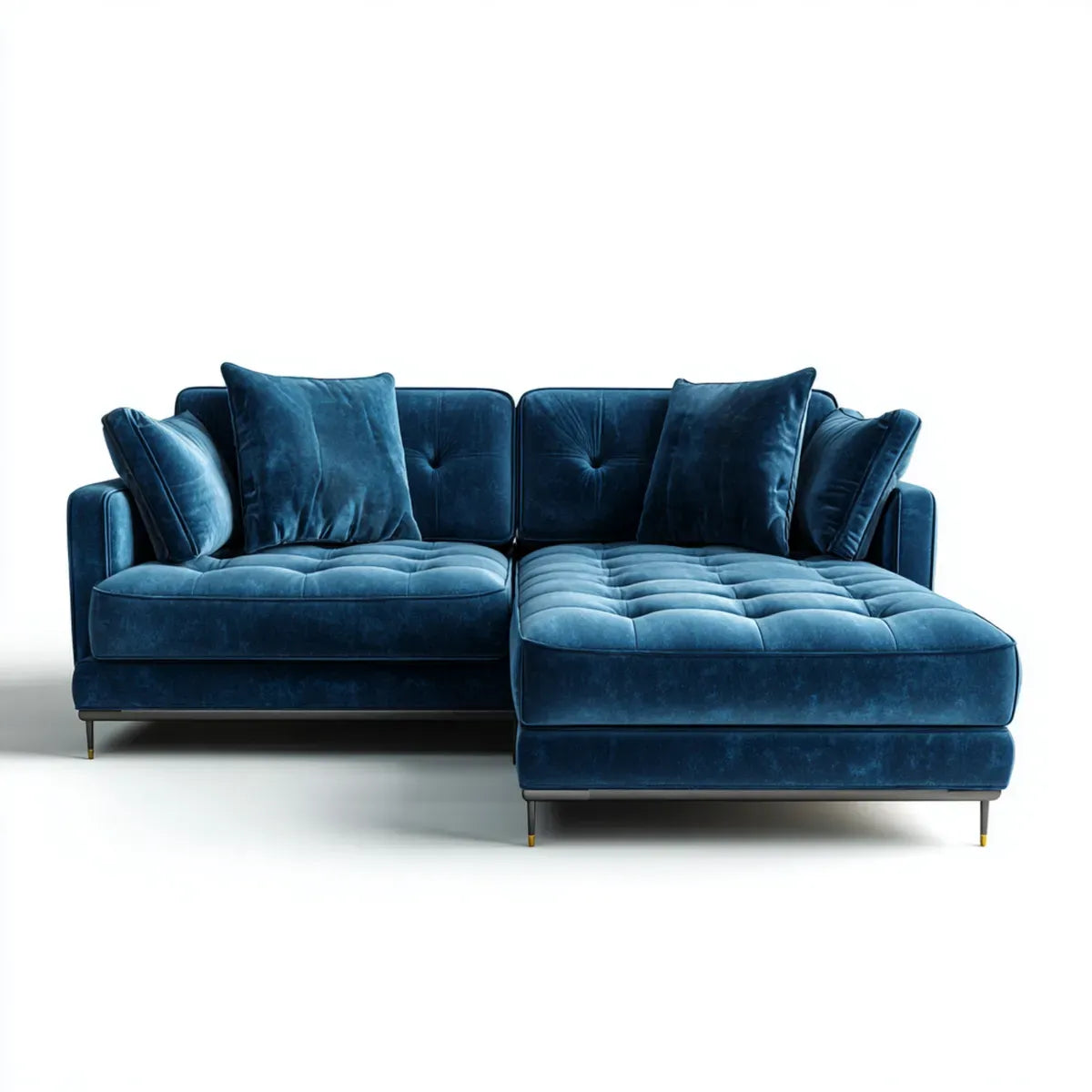 Divano angolare 3 posti blu in velluto di poliestere con chaise longue 250 x 160 x 85 cm