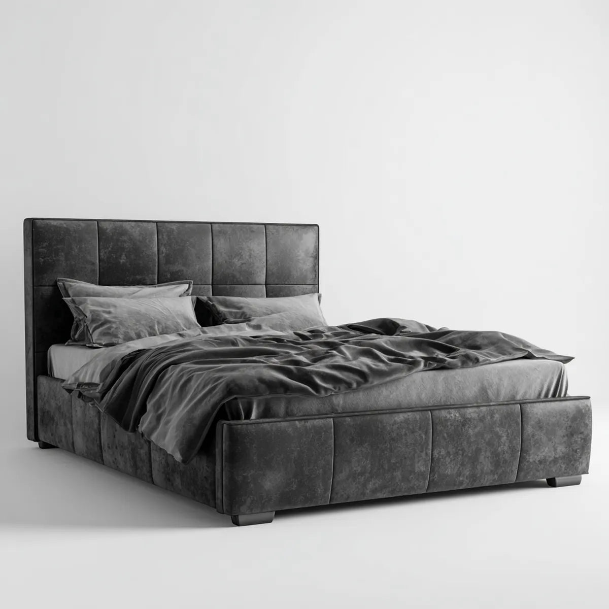 Letto matrimoniale imbottito grigio antracite 160 x 200 cm in poliestere effetto velluto rettangolare