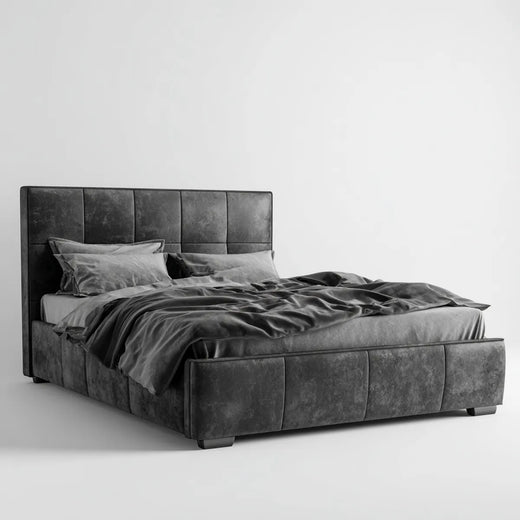 Letto matrimoniale imbottito grigio antracite 160 x 200 cm in poliestere effetto velluto rettangolare