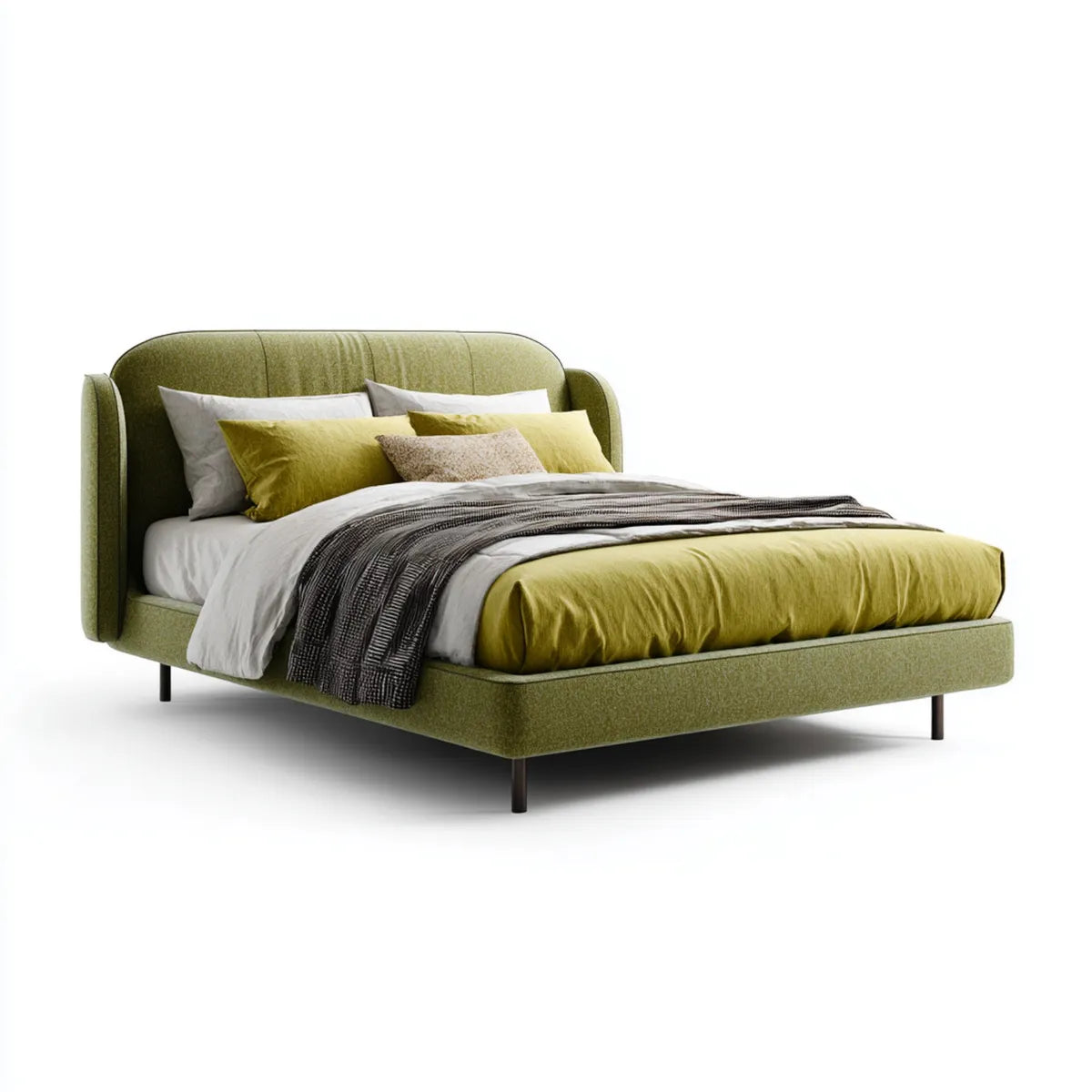 Letto matrimoniale imbottito verde 160 x 200 cm in velluto di poliestere con testiera arrotondata
