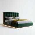 Letto matrimoniale con LED verde 160 x 200 cm in velluto di poliestere rettangolare