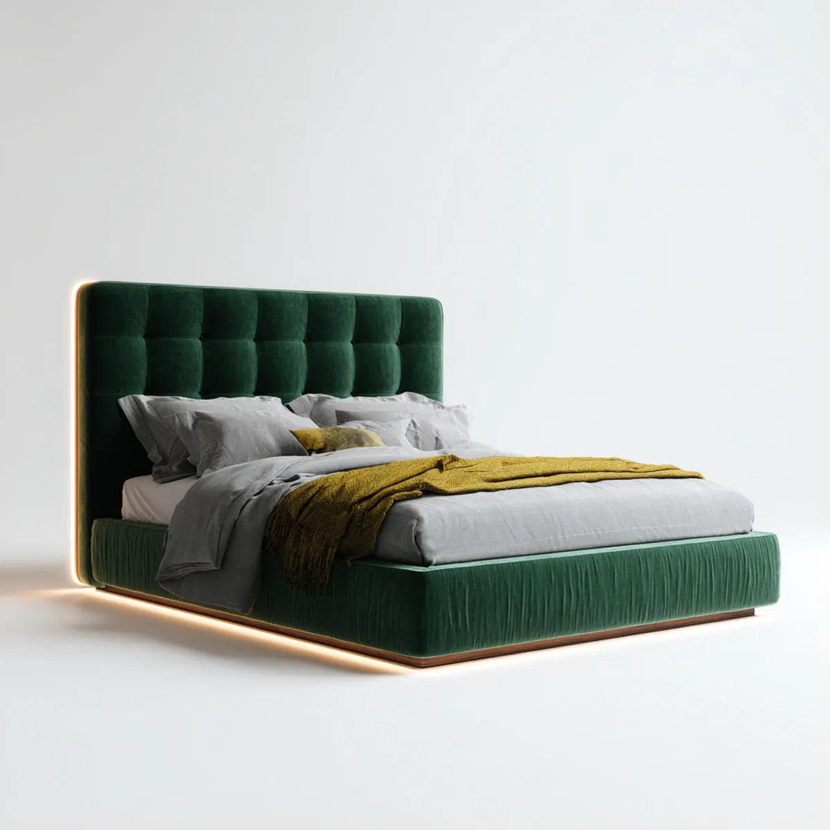 Letto matrimoniale con LED verde 160 x 200 cm in velluto di poliestere rettangolare