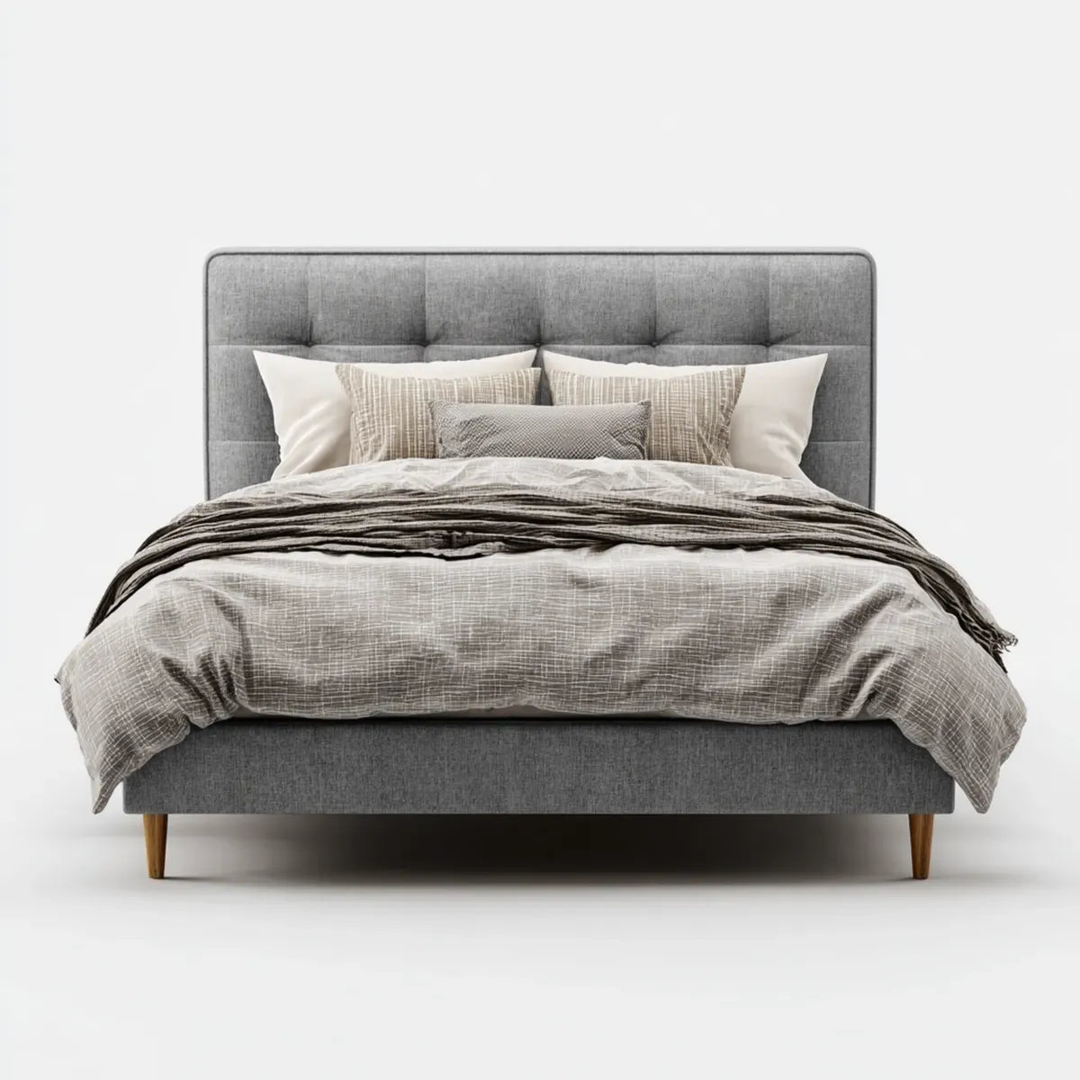 Letto matrimoniale imbottito grigio 160 x 200 cm in poliestere forma rettangolare