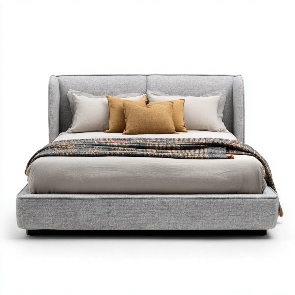 Letto matrimoniale imbottito grigio 160 x 200 cm in poliestere con testiera avvolgente rettangolare
