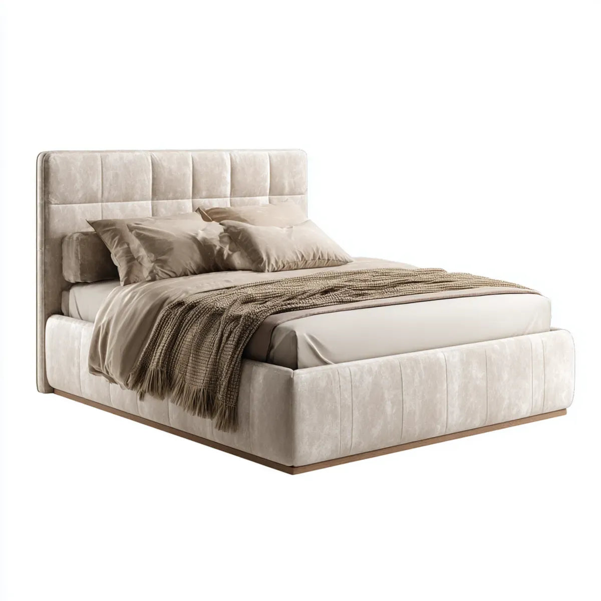 Letto matrimoniale imbottito beige 160 x 200 cm in velluto di poliestere rettangolare