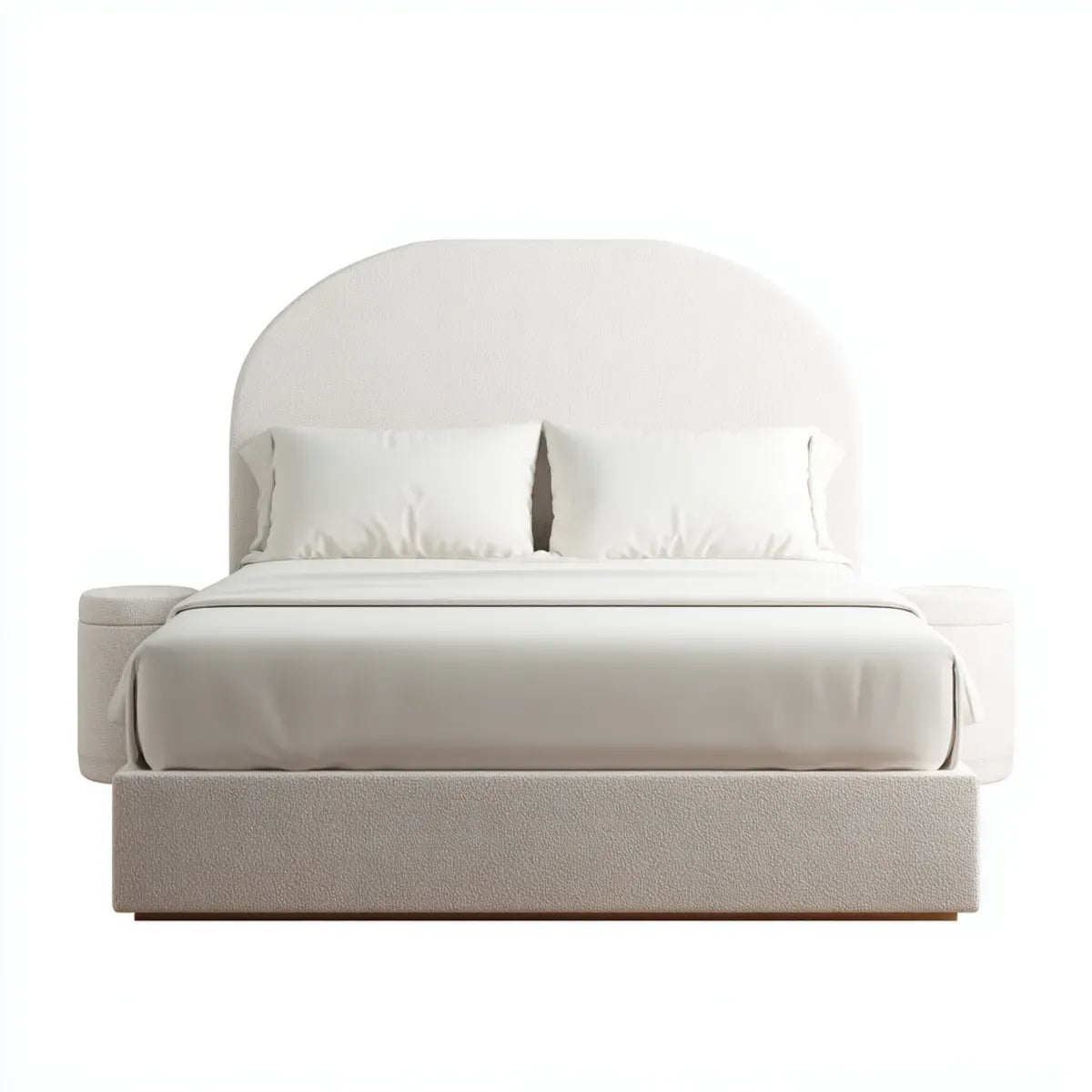 Letto matrimoniale imbottito beige 160 x 200 cm in poliestere bouclé con testiera arrotondata